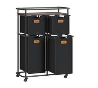 VASAGLE Panier à Linge Mobile, Corbeille à Linge avec Roulettes, Trieur de Linge de 115 L, Portable, avec Étagère, 4 Sacs Amovibles, 6 Étiquettes, Noir d’Encre et Marron Châtaigne RLS100B01