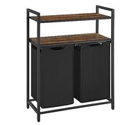 VASAGLE Panier à linge - Panier à linge avec 2 sacs amovibles et amovibles, 2 étagères, capacité de 40 l par sac, pour salle de bain, buanderie, marron rustique et noir UBLH211B01