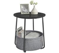 VASAGLE Petite Table Basse Ronde, Table d’Appoint avec Panier en Tissu, Rangement, pour Salon, Chambre, Style Moderne, Noir Boisé et Gris Ardoise LET223B01