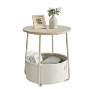 VASAGLE Petite Table Basse Ronde, Table d’Appoint avec Panier en Tissu, Rangement, pour Salon, Chambre, Style Moderne, Beige Naturel et Blanc Crème LET223K67