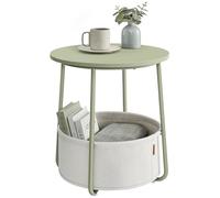 VASAGLE Petite Table Basse Ronde, Table d’Appoint avec Panier en Tissu, Rangement, pour Salon, Chambre, Style Moderne, Vert Laurier et Blanc Crème LET223C69