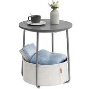 VASAGLE Petite Table Basse Ronde, Table d’Appoint avec Panier en Tissu, Rangement, pour Salon, Chambre, Style Moderne, Gris Ciment et Blanc Crème LET223G49