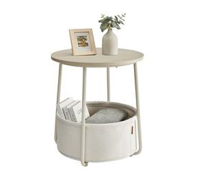 VASAGLE Petite Table Basse Ronde, Table d’Appoint avec Panier en Tissu, Rangement, pour Salon, Chambre, Style Moderne, Beige Naturel et Blanc Crème LET223K67