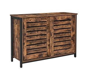 VASAGLE Placard de Cuisine, Buffet à Portes coulissantes, Commode, Salon, entrée, Bureau, avec Cadre en Acier, Style Industriel, Marron Rustique et Noir LSC081B01
