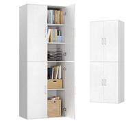 VASAGLE Placard Multifonction 4 Portes, 5 Niveaux, Caisson de Bureau, Meuble de Rangement, Armoire, avec Poignées, en Panneaux d’Aggloméré, 60 x 40 x 180 cm, Blanc Neige OFC091WE01