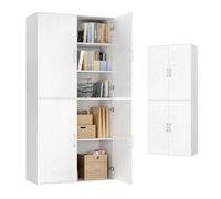 VASAGLE Placard Multifonction 4 Portes, 5 Niveaux, Caisson de Bureau, Meuble de Rangement, Armoire, avec Poignées, en Panneaux d’Aggloméré, 80 x 40 x 180 cm, Blanc Neige OFC083WE01