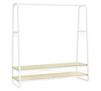 VASAGLE Portant à Vêtement, Porte-manteaux, Armoire, Vestiaire, avec 2 Étagères, 6 Crochets en Forme de S, Cadre en Acier, 45 x 138 x 160 cm, pour Chambre, Beige Naturel et Blanc Mat RGR119W09