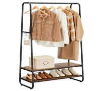 VASAGLE Portant à Vêtement, Porte-Manteaux, Armoire, Vestiaire, avec 2 Étagères, 6 Crochets en Forme de S, Cadre en Acier, pour Chambre, Marron Rustique et Noir RGR112B01