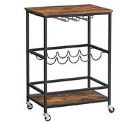 VASAGLE Porte Bouteilles, Chariot de Bar Mobile, 60 x 40 x 75 cm | Étagère à Vin avec Supports pour Verres, Marron Rustique et Noir, Collection BARNET LRC087B01