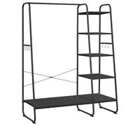 VASAGLE Porte-manteau avec étagère à chaussures, 5 étagères de rangement, 6 crochets latéraux, chambre, salon, couloir, noir ébène et noir mat RGR116B02