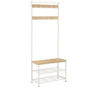 Porte-manteau, avec banc et Étagères à chaussures, Hauteur 175 cm, Couleur Chêne et Blanc Blanc