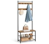 VASAGLE Porte-Manteau avec Étagère à Chaussures, Meuble d’Entrée avec Banc | 3-en-1, Cadre en Acier, 70 x 32,5 x 175 cm, Style Traditionnel basique, Marron Miel et Noir Mat, Collection DACEY HSR041B41