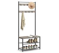 VASAGLE Porte-Manteau avec Étagère à Chaussures, Meuble d’Entrée avec Banc | 3-en-1, Cadre en Acier, 70 x 32 x 175 cm, Style Traditionnel basique, Grège Chiné et Noir Mat, Collection DACEY HSR41MB