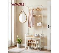 VASAGLE Porte-manteau avec Étagère à Chaussures, Meuble d’Entrée avec Banc, 4-en-1, 9 Crochets Amovibles, Vestiaire, 33,7 x 72 x 183 cm, Style Moderne Marron Vintage