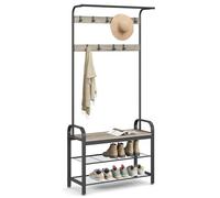 Porte-manteau, avec crochets Amovible, Banc et Étagère à chaussures, Hauteur 183 cm, Grège et Noir