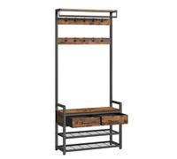 VASAGLE Porte-Manteau d’Entrée, Meuble d’Entrée avec 10 Crochets Amovibles, 2 Tiroirs, Design Séparable, 30 x 80,4 x 181,6 cm, Marron Rustique et Noir d'Encre HSR429B01