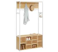 VASAGLE Porte-Manteau, Meuble d’Entrée, avec Étagères à Chaussures, Étagères Réglables, Compartiments Ouverts, Style Industriel, pour Entrée, Couloir, Doré Chêne et Blanc Nuage HSR432YA01