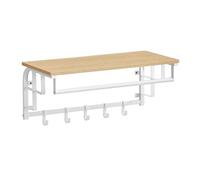 VASAGLE Porte-manteau Mural avec Étagère de Rangement, Étagère Murale avec 5 Crochets Amovibles, Étagère Suspendue avec Tringle, pour Entrée, Chambre, Salon, Doré Chêne et Blanc Nuage LCR012N01