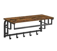 VASAGLE Porte-Manteau Mural avec Étagère de Rangement, Étagère Murale avec 5 Crochets Amovibles, Étagère Suspendue avec Tringle, pour Entrée, Chambre, Salon, Marron Rustique et Noir LCR12BX