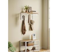 VASAGLE Porte-manteau Mural avec Étagère de Rangement, Étagère Suspendue avec Tringle, Chambre, Salon, Doré Chêne et Blanc Nuage Doré chêne et blanc nuage