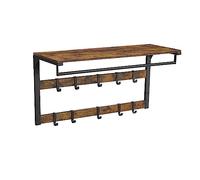 VASAGLE Portemanteau Mural avec 10 Crochets Amovibles Étagère Rustique Brun Noir Entrée