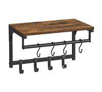 VASAGLE Porte Manteau Mural, Meuble Entrée, Vestiaire, avec 8 Crochets et Étagère, pour Salon, Couloir, Chambre, 40 x 24 x 24 cm, Marron Rustique et Noir LCR103B01