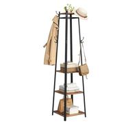 VASAGLE Porte-manteau sur Pieds, Vestiaire Entrée, avec 8 Doubles Crochets, 4 Étagères, Tringles, Cadre en Métal, pour Manteaux, Sacs, pour Entrée, Chambre, Marron Rustique et Noir LCR80X