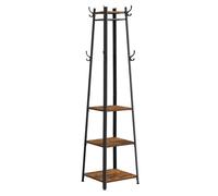 VASAGLE Porte-manteau sur Pieds, Vestiaire Entrée, avec 8 Doubles Crochets, 4 Étagères, Tringles, Cadre en Métal, pour Manteaux, Sacs, pour Entrée, Chambre, Marron Rustique et Noir LCR80X