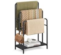 VASAGLE Porte Serviette Salle de Bain, Range Serviette, sur Pied, 3 Barres, 50 x 30 x 100 cm, 2 Crochets, Étagère de Rangement, Noir d’Encre et Noir Boisé LLS009B01