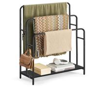 VASAGLE Porte Serviette Salle de Bain, sur Pied, 3 Barres, 2 Crochets | Range Serviette, Étagère de Rangement, 70 x 30 x 100 cm, Noir mat et Noir boisé, Collection COLTEN LLS019B01