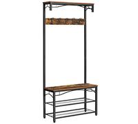 VASAGLE Portemanteau, Meuble d’entrée, avec Planche du Haut, étagère à Chaussures, Banc et 5 Crochets Doubles, Cadre en métal, 80 x 32 x 178,5 cm, Style Industriel, Marron Rustique et Noir HSR45BX
