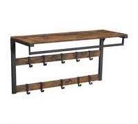 VASAGLE Portemanteau Mural avec 10 Crochets Amovibles Étagère Rustique Brun Noir Entrée