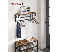 VASAGLE Porte-Manteau Mural avec Étagère de Rangement, Étagère Murale avec 5 Crochets Amovibles, Étagère Suspendue avec Tringle, pour Entrée, Chambre, Salon, Marron Rustique et Noir LCR12BX