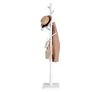 VASAGLE Portemanteau, Portant à Vêtements en Bois, Support sur Pieds avec 8 Crochets, pour Manteaux, Chapeaux, Sacs, pour Entrée, Couloir, Bois d'Hévéa, Blanc Nuage RCR010W02V2