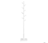 VASAGLE Portemanteau, Portant à Vêtements en Bois, Support sur Pieds avec 8 Crochets, pour Manteaux, Chapeaux, Bois d'Hévéa, Blanc