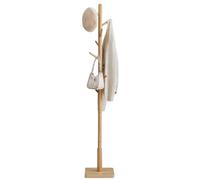 VASAGLE Portemanteau, Portant à Vêtements en Bois, Support sur Pieds avec 8 Crochets, pour Manteaux, Chapeaux, Sacs, pour Entrée, Couloir, Bois d'Hévéa, Beige Naturel RCR010N01V2