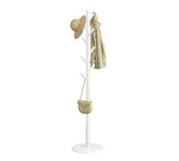 VASAGLE Portemanteau, Portant à Vêtements en Bois, Support sur Pieds avec 8 Crochets, pour Manteaux, Chapeaux, Sacs, pour Entrée, Couloir, Bois d'Hévéa, Blanc Nuage RCR009WH01
