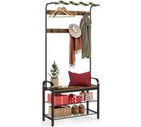 VASAGLE Portemanteau, vestiaire, meuble d'entrée, avec crochets amovibles, canapé et rangement pour chaussures, hauteur 183 cm, cadre métallique, style industriel