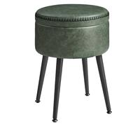VASAGLE Pouf de Rangement Rond, PU avec Coutures, Capacité 150 kg | Tabouret de Coiffeuse, Pieds en Acier, Moderne Mi-siècle, Vert Forêt et Noir Mat, Collection EKHO LOM005C01
