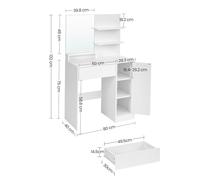 VASAGLE RDT119W01 Table de toilette avec miroir, compartiment de rangement, 1 tiroir, 2 étagères, blanc
