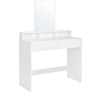 Vasagle RDT163W01 Coiffeuse, avec grand miroir, coiffeuse, 2 tiroirs, 3 compartiments ouverts, moderne, blanc
