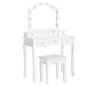 VASAGLE Set de Coiffeuse, Ensemble de Coiffeuse avec Tabouret rembourré, 10 Ampoules à intensité Variable, Organisateur Amovible à 6 Fentes, 5 tiroirs, 1 séparateur de tiroir, idée Cadeau, pour