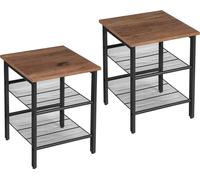 VASAGLE Set de tables d'appoint, table de nuit, set de 2 tables de nuit industrielles, avec tablettes grillagées réglables, salon, chambre à coucher,