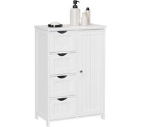 VASAGLE Sideboard armoire de salle de bain, armoire d'appoint en bois, commode avec 4 tiroirs, porte d'armoire, étagère réglable, salon, cuisine