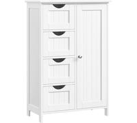 VASAGLE Sideboard armoire de salle de bain, armoire d'appoint en bois, commode avec 4 tiroirs, porte d'armoire, étagère réglable, salon, cuisine, entrée
