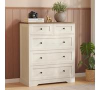 VASAGLE Siren Collection - Commode de Chambre, Meuble de Rangement à Tiroirs, Style Cottage, Armoire de Rangement, Polyvalent, 5 Tiroirs, 40 x 80 x 93,6 cm, Blanc Rustique et Marron Miel LTS643WJ01