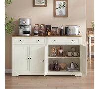 VASAGLE Siren Collection - Meuble de Rangement, Buffet de Cuisine, Style Maison de Campagne, avec 2 Tiroirs, Étagères Réglables, 4 Portes, Bar à Café, 40 x 140 x 80 cm, Blanc Rustique LSC541WJ01
