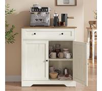 VASAGLE Siren Collection - Meuble de Rangement, Buffet de Cuisine, Style Maison de Campagne, avec Tiroir, Étagère Réglable, 2 Portes, Bar à Café, 40 x 72 x 80 cm, Blanc Rustique LSC521WJ01