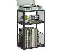 VASAGLE Support pour Tourne-Disque, Table d'appoint à 3 Niveaux, Rangement de disques vinyles jusqu'à 100 Albums, Table d'appoint pour Salon, Chambre à Coucher, Noir ébène ULET275B01