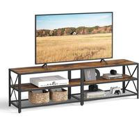 VASAGLE Support TV, table TV pour téléviseur jusqu'à 75 pouces, avec étagères, cadre en acier, salon, meuble de chambre à coucher, brun rustique et noir